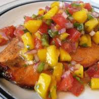 Grilled Salmon with a Pineapple, strawberry, mango salsa