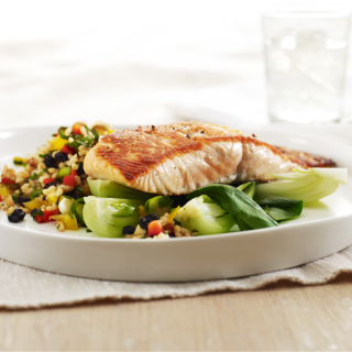 Grilled salmon with brown rice salad