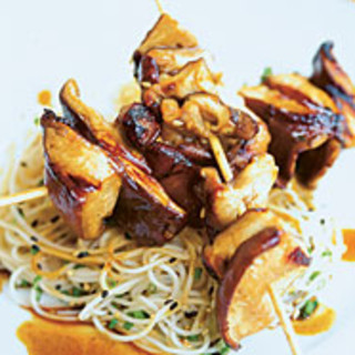 Grilled Shiitakes with Mojo Oriental and Somen Noodles