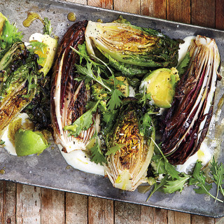 Grilled Lettuces with Crème Fraîche and Avocado