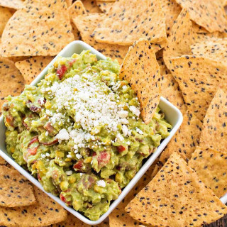 Guacamole with Charred Sweet Corn, Bacon and Tomato