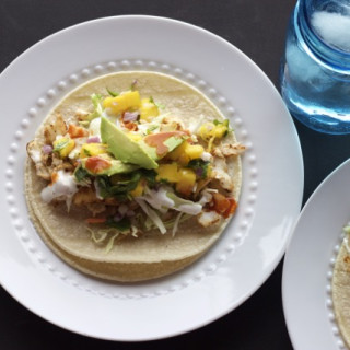 Halibut Tacos with Mango Salsa and Lime Crema