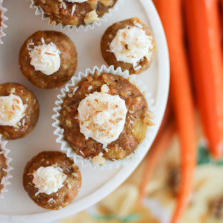 Healthy Carrot Cake Cupcakes with Yogurt Cream Cheese Frosting