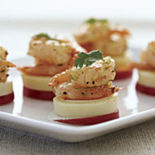 Hearts of Palm and Radish Coins with Shrimp
