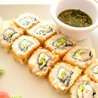 Herb Crab Salad Maki-Sushi with Tempura Shrimp Hand Rolls