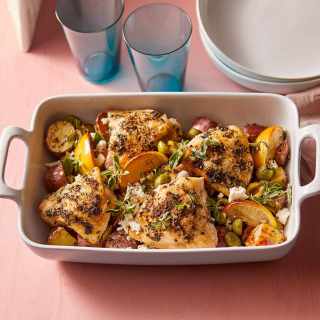 Herb-Roasted Chicken with Potatoes, Olives &amp; Feta