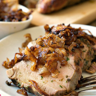 Herb Crusted Grilled Pork Tenderloin with Crispy Shallots