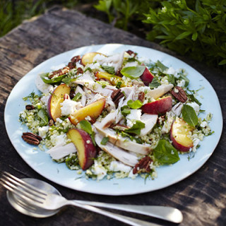 Herbed chicken, peach and feta salad
