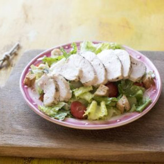 Herbed Lemon Chicken Caesar Salad with Tomatoes, Parmesan, and Homemade Cro