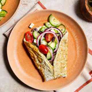 High-Protein Greek Salad Omelet Wrap