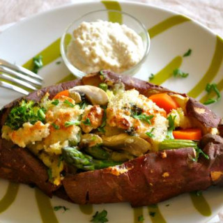 High Protein Twice Baked Sweet Potato with Cashew Sour Cream