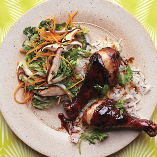 Hoisin-and-Chili-Glazed Chicken Drumsticks With Slaw