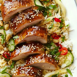 Hoisin-Glazed Pork Tenderloin with Asian Rice Salad