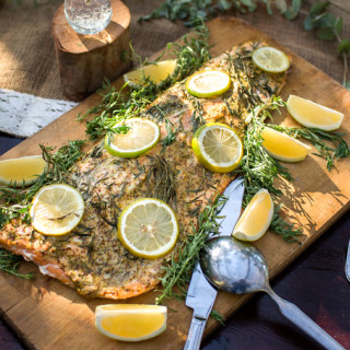 Whole Baked Side of Salmon with Mustard and Herbs