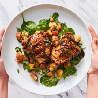 Honey-Balsamic Chicken Thighs with Roasted Potato Salad