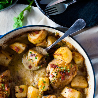 Honey Mustard Baked Chicken with Potatoes and Bacon