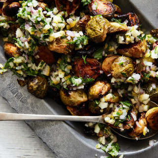 Honey-Roasted Brussels Sprouts With Harissa and Lemon Relish