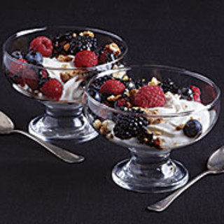 Honey-Vanilla Greek Yogurt Mousse with Sticky Balsamic Berries