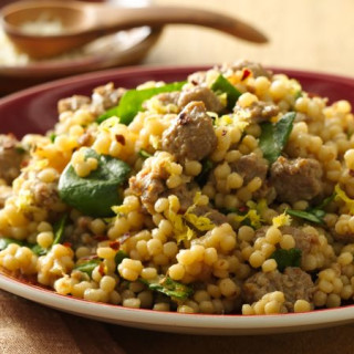 Israeli Couscous Risotto with Caramelized Onions and Sausage