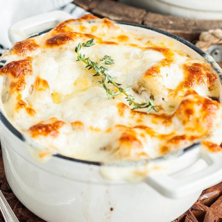 Italian Inspired French Onion Soup with Fontina and Mozzarella
