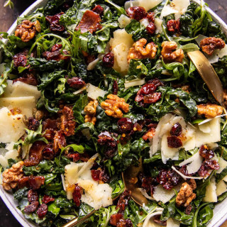 Kale Bacon Salad with Maple Candied Walnuts.