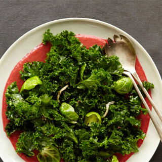 Kale Salad with Brussels Sprout Leaves and Lemon Vinaigrette
