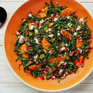 Kale Salad with Persimmons, Feta, and Crisp Prosciutto