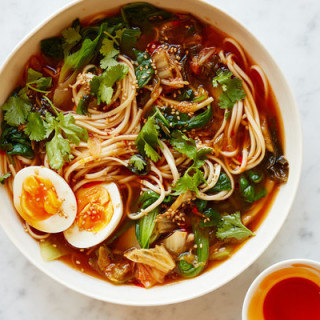 Kimchi Noodle Soup With Wilted Greens