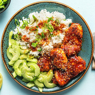 Korean-Style Chicken Thighs with Sesame Cucumber Salad and Jasmine Rice