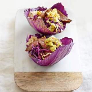 Korean-Style Beef  and  Cabbage Tacos