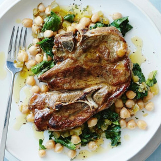 Lamb forequarter chops with chickpeas and spinach