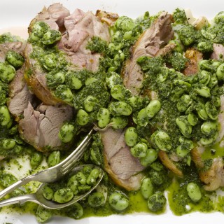 Lamb shoulder with broad beans and herbs