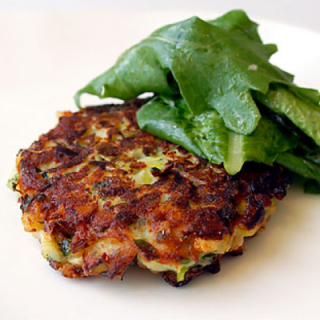 Leek, Potato and Zucchini Pancakes With Baby Lettuces