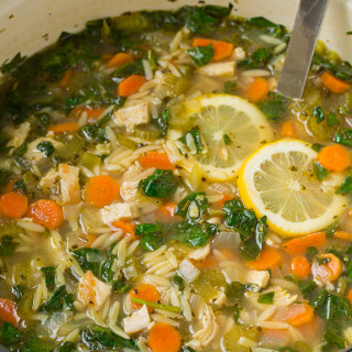 Lemon Chicken and Spinach Orzo Soup