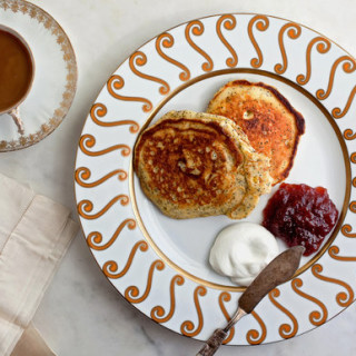 Lemon Poppy-Seed Pancakes with Greek Yogurt and Jam