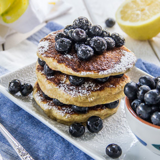 Lemon Vanilla Pancakes with Fresh Blueberries
