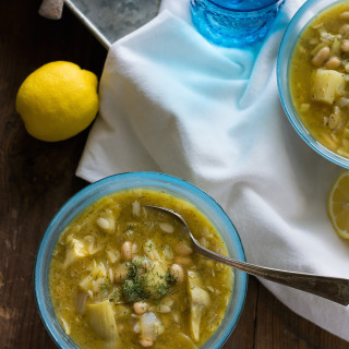 Lemony White Bean, Potato & Artichoke Soup with Orzo
