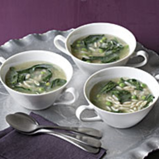 Lemony Orzo Soup with Baby Spinach and Peas