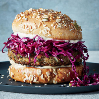 Lentil-Tahini Burgers with Pickled Cabbage