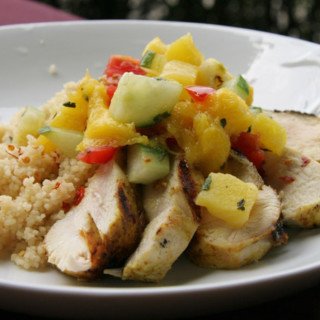 Mango Salsa over Grilled Chicken and Couscous