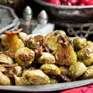 Maple Tamari Roasted Brussels Sprouts with Candied Bacon