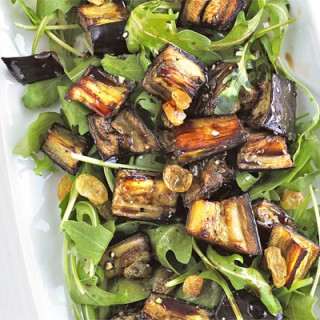 Marinated aubergine and rocket salad
