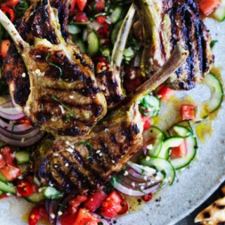 Marinated lamb cutlets with spicy mint and cucumber salsa