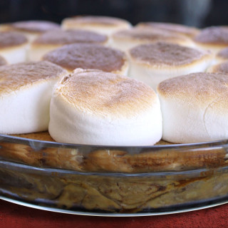 Marshmallow Topped Sweet Potato Pie with Cinnamon Roll Crust