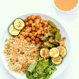 Masala Chickpea Bowl with Chana masala Spice Chickpea Dressing.