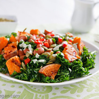 Massaged Kale Salad with Sweet Potatoes and Pumpkin Seed Dressing