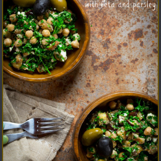 mediterranean eggplant and chickpea salad with feta and parsley