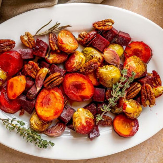Mediterranean Honey Roasted Vegetables with Brussel Sprouts and Carrots