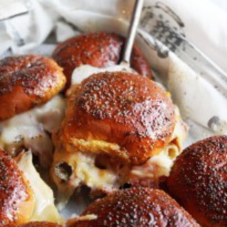Meg's Baked Ham and Cheese Sliders with Magic Sauce