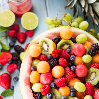 Melon Ball Berry Salad with Lime Raspberry Dressing